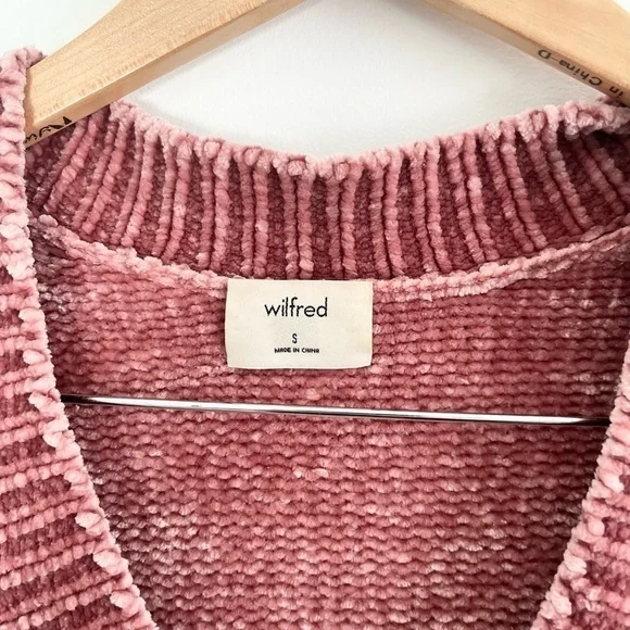 Wilfred Aritzia Violetta Chenille V-Neck Wife Sleeve Sweater in Rose Mauve - Picture 5 of 13